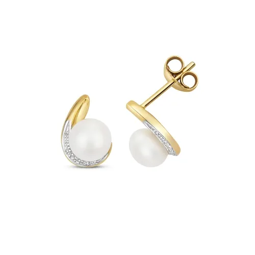 Diamond & Fresh Water Pearl Stud Earrings 